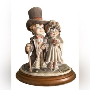 Vtg Italian Capodimonte J. Drocious Armani Statue Bride & Groom Figurine on wood